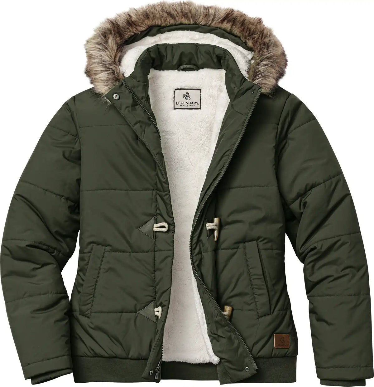 Women's Quilted Toggle Hooded Berber Lined Puffer Jacket